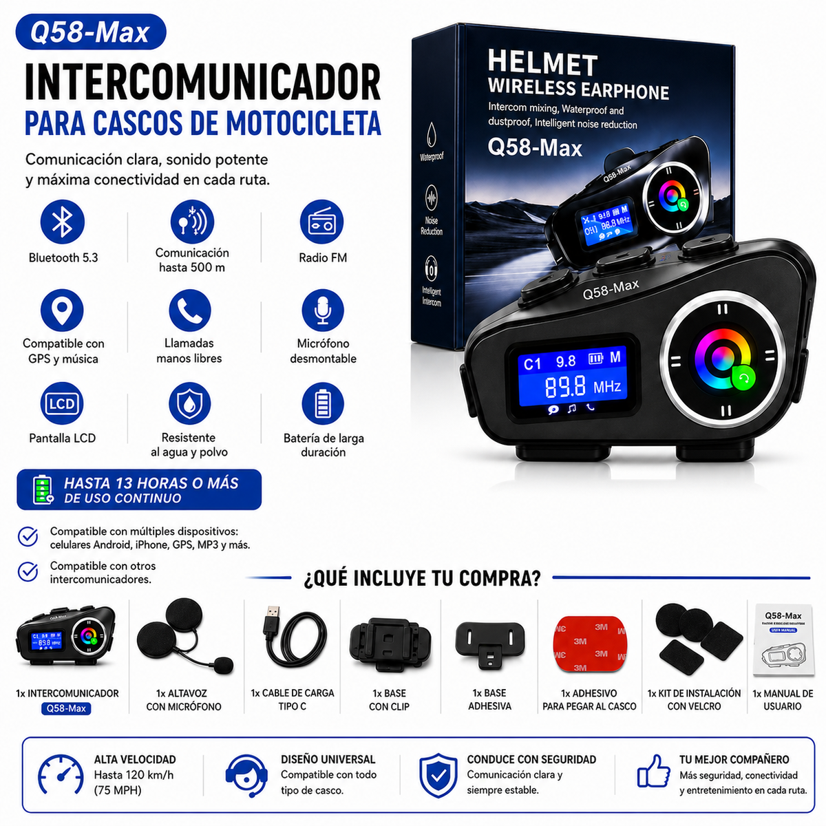 Intercomunicador para Casco  Q58 MAX— Habla con tu Compañero sin Gritar