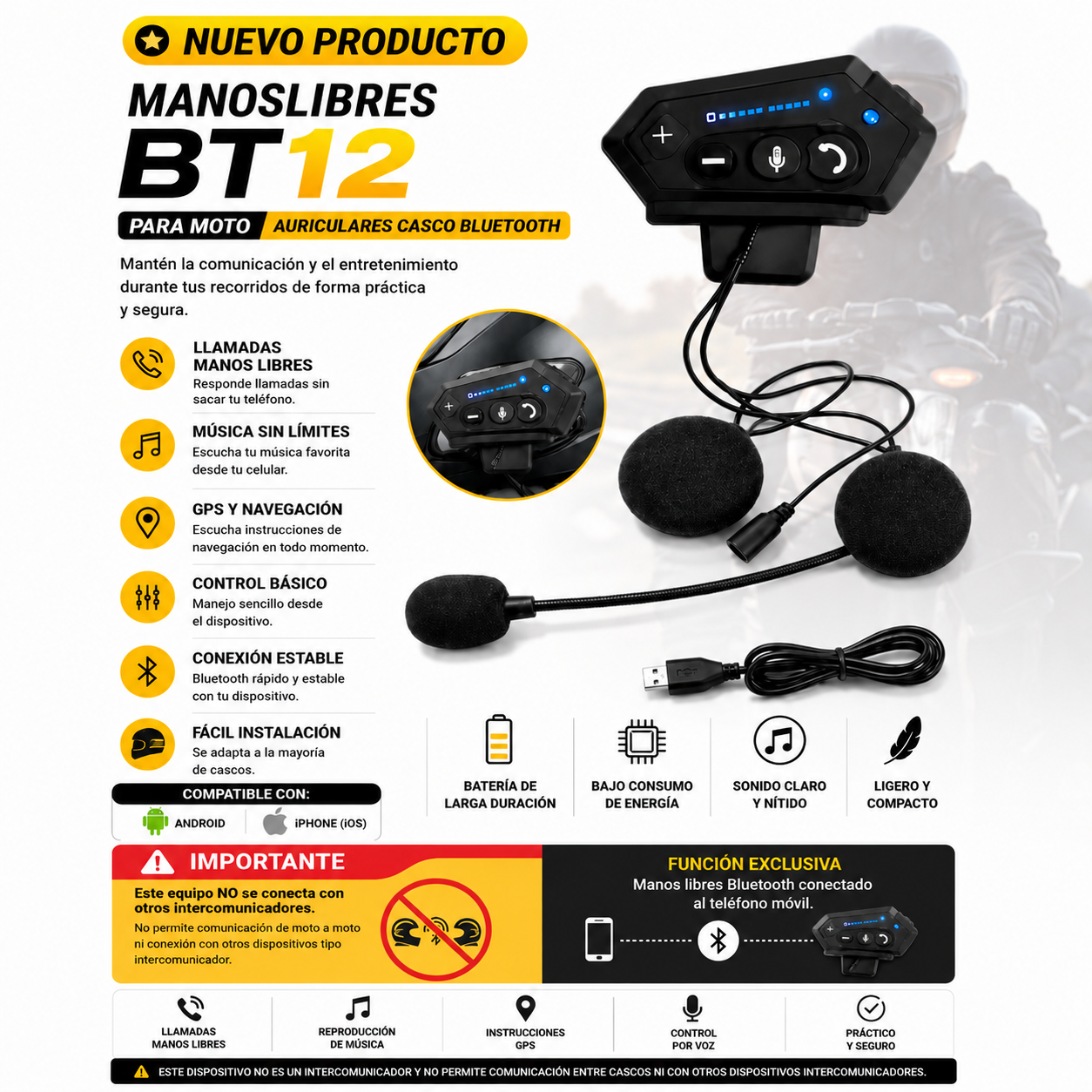 Manos Libres Bluetooth para Motociclista